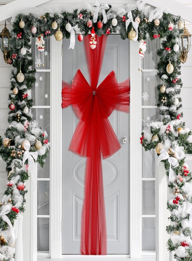 Knitgrip 29 x 295 Inch Extra Large Christmas Front Door Bow Decorations Red Giant Cabinet Bow Long Streamers for Cabinet Xmas Door Tree Wreath Wall Porch Decorations - Image 1